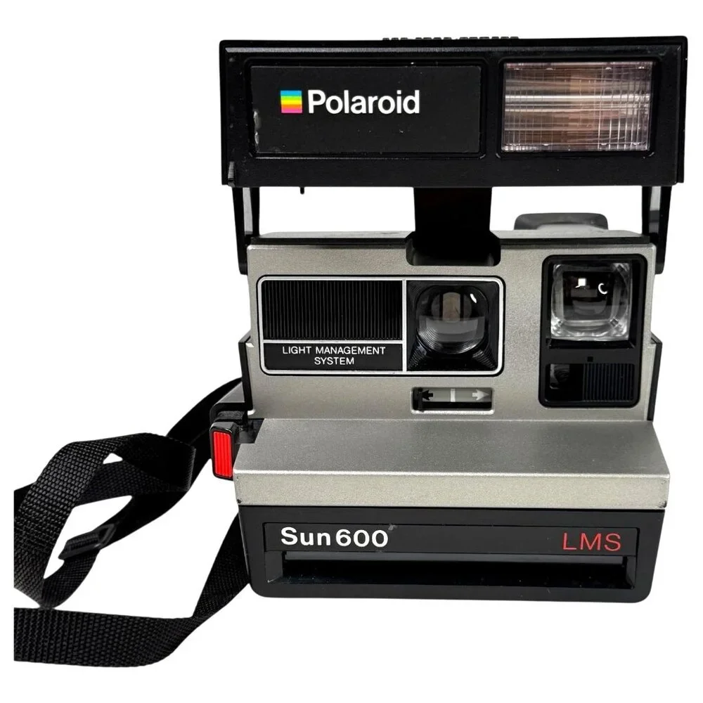 Polaroid Sun 600 LMS Instant Film Camera With Strap UNTESTED Vintage Black Retro
